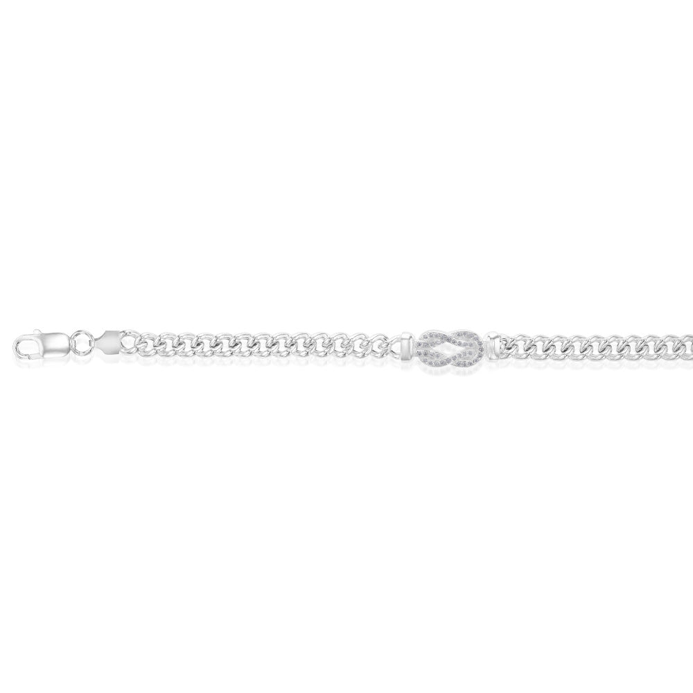Sterling Silver Cubic Zirconia On Knot Curb 19cm Bracelet