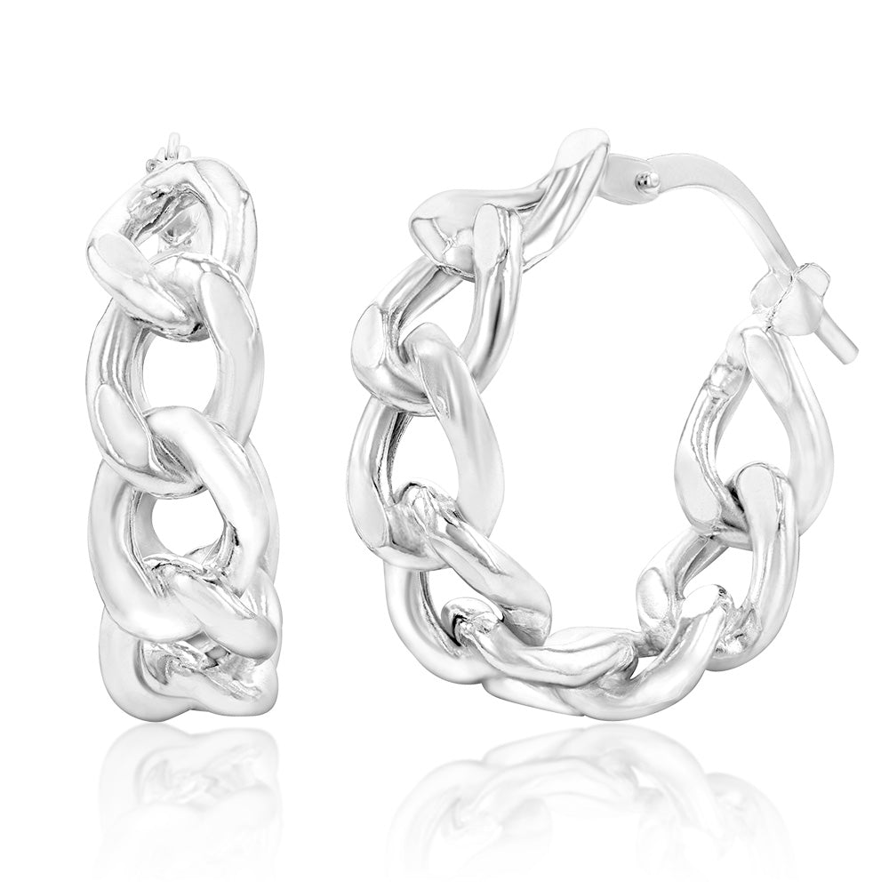 Sterling Silver Curb Link Hoop Earrings