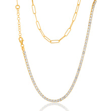 Load image into Gallery viewer, Yellow Gold Plated Sterling Silver CZ String And Paperclip Half N Half 45cm Chain