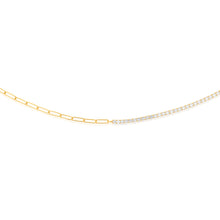 Load image into Gallery viewer, Yellow Gold Plated Sterling Silver CZ String And Paperclip Half N Half 45cm Chain