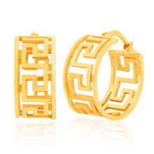 Load image into Gallery viewer, Yellow Gold Plated Greek Pattern Broad Hoop Earrings