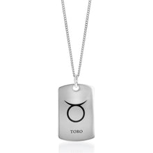 Load image into Gallery viewer, Sterling Silver Dog Tag With Taurus Zodiac/Star Sign Pendant