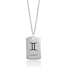 Load image into Gallery viewer, Sterling Silver Dog Tag With Gemini Zodiac/Star Sign Pendant
