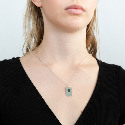 Sterling Silver Dog Tag With Gemini Zodiac/Star Sign Pendant
