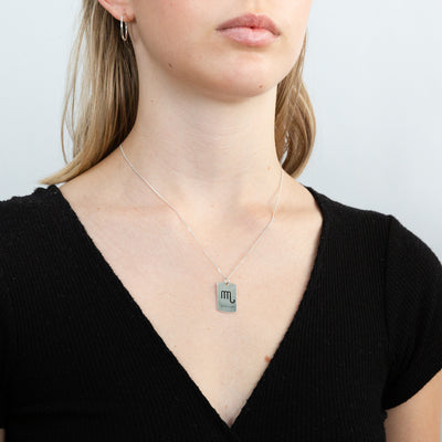 Sterling Silver Dog Tag With Scorpio Zodiac/Star Sign Pendant