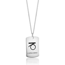 Load image into Gallery viewer, Sterling Silver Dog Tag With Capricorn Zodiac/Star Sign Pendant
