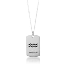 Load image into Gallery viewer, Sterling Silver Dog Tag With Aquarius Zodiac/Star Sign Pendant