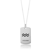 Load image into Gallery viewer, Sterling Silver Dog Tag With Aquarius Zodiac/Star Sign Pendant