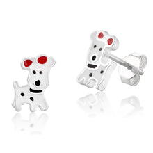 Load image into Gallery viewer, Sterling Silver Small Dog With Ribbon Stud Earrings