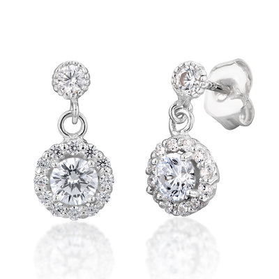 Sterling Silver Cubic Zirconia Round Halo Stud Earrings