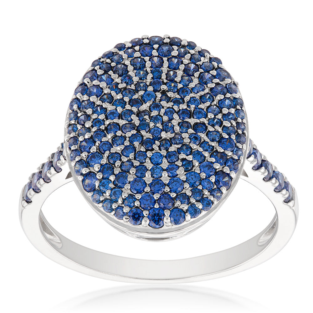 Sterling Silver Rhodium Plated Tanzanite-Blue Cubic Zirconia Round Ring