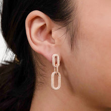 Load image into Gallery viewer, Sterling Silver Rose Gold Plated White CZ On Links Drop Earrings