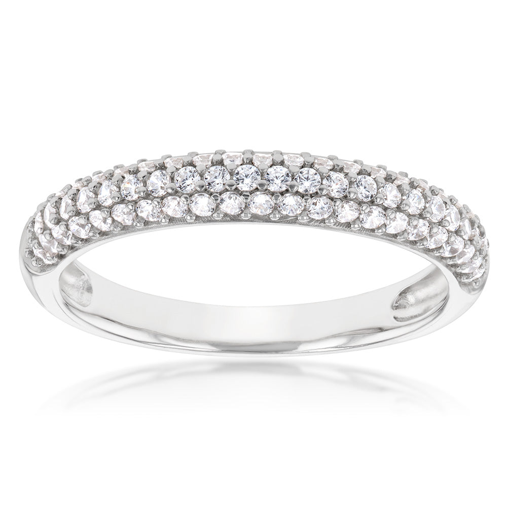 Sterling Silver Rhodium Plated Cubic Zirconia Pattern On Fancy Ring