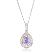 Load image into Gallery viewer, Sterling Silver Rhodium Plated Champagne/Lavender Cubic Zirconia Tear Drop Pendant