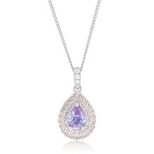 Load image into Gallery viewer, Sterling Silver Rhodium Plated Champagne/Lavender Cubic Zirconia Tear Drop Pendant