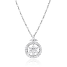 Load image into Gallery viewer, Sterling Silver Rhodium Plated Cubic Zirconia Flower Pendant On 40+5cm Chain