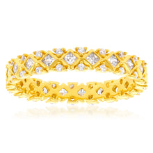 Load image into Gallery viewer, Sterling Silver Gold Plated Cubic Zirconia On Fancy Band Ring