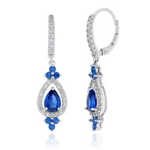 Load image into Gallery viewer, Sterling Silver Rhodium Plated Sapphire Blue &amp; White Cubic Zirconia Drop Earring