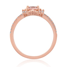 Load image into Gallery viewer, Sterling Silver Rose Gold Plated Morganite Peach/Pink And White Cubic Zirconia Ring