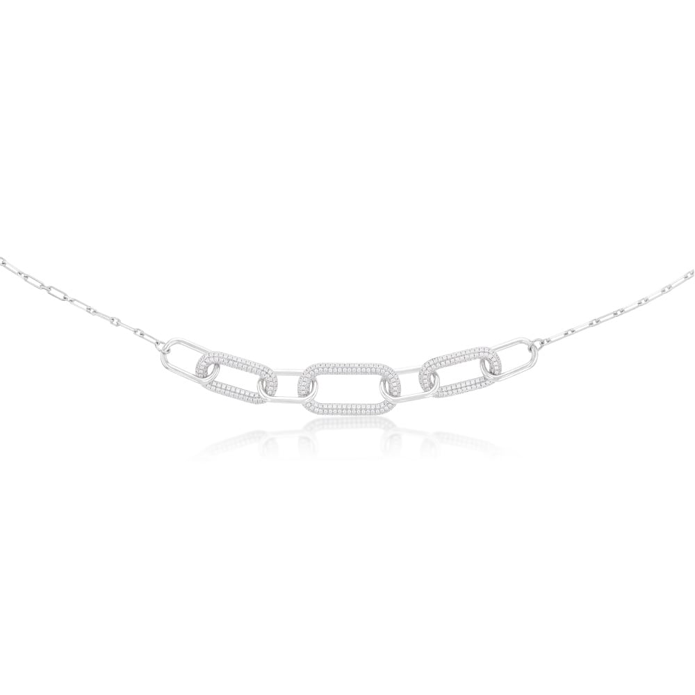 Sterling Silver Rhodium Plated White Cubic Zirconia On Links 40+5cm Chain