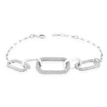 Load image into Gallery viewer, Sterling Silver Rhodium Plated Cubic Zirconia On Chunky Link 19+3cm Bracelet