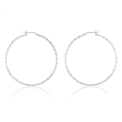 Sterling Silver Twisted 50mm Hoop Earrings