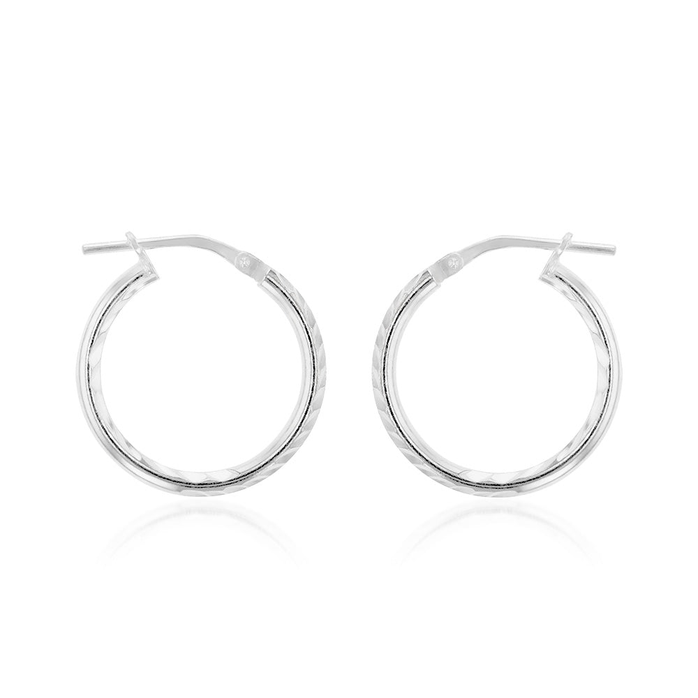 Sterling Silver Diamond Cut 15mm Hoop Earrings