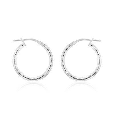 Sterling Silver Diamond Cut 15mm Hoop Earrings