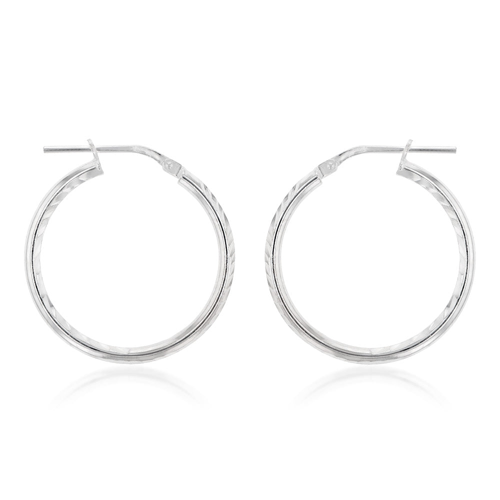 Sterling Silver Diamond Cut 20mm Hoop Earrings