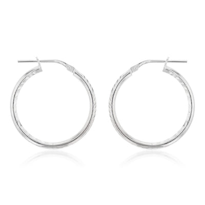 Sterling Silver Diamond Cut 20mm Hoop Earrings
