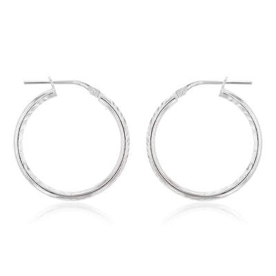 Sterling Silver Diamond Cut 20mm Hoop Earrings