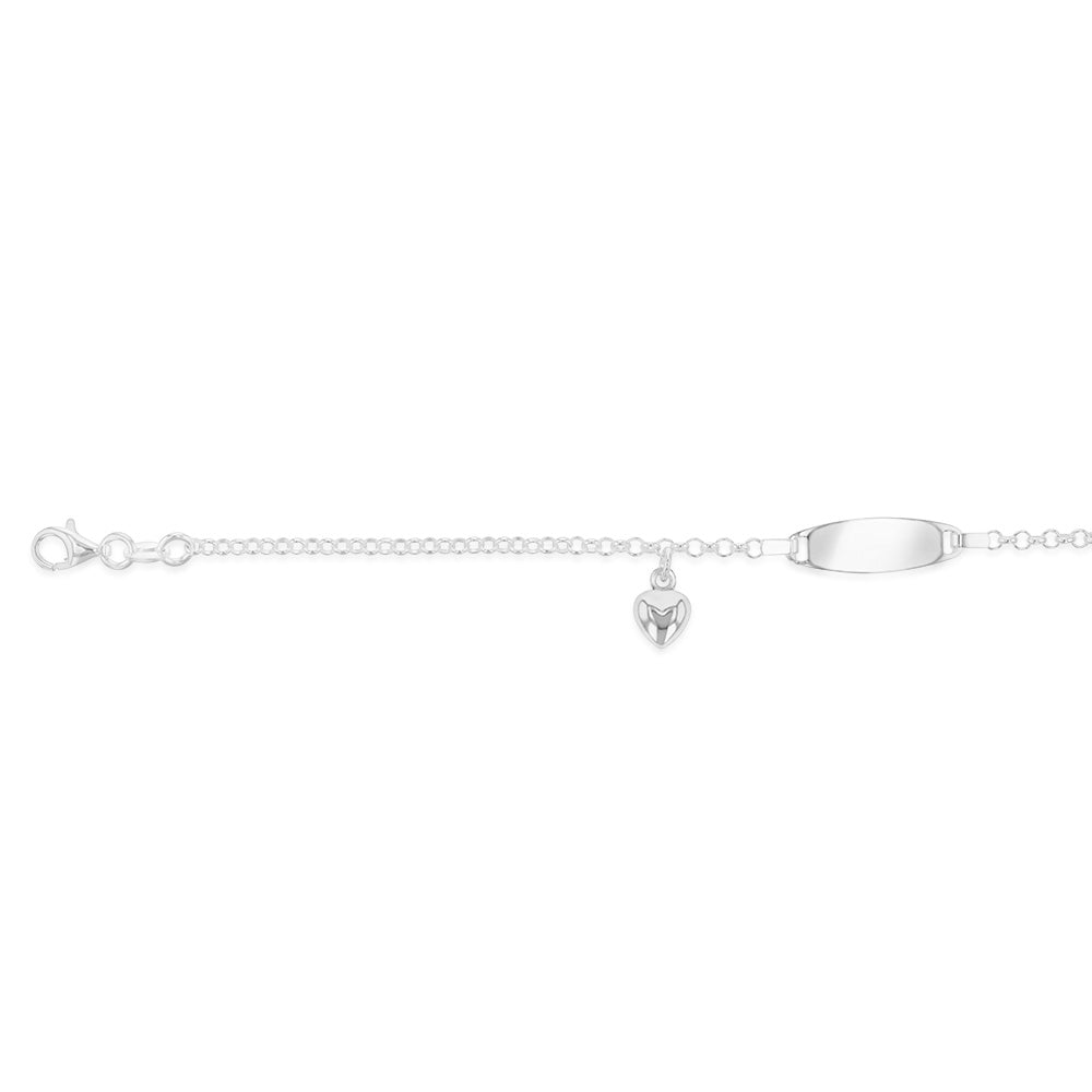 Sterling Silver Heart Charm Belcher ID 18cm Bracelet
