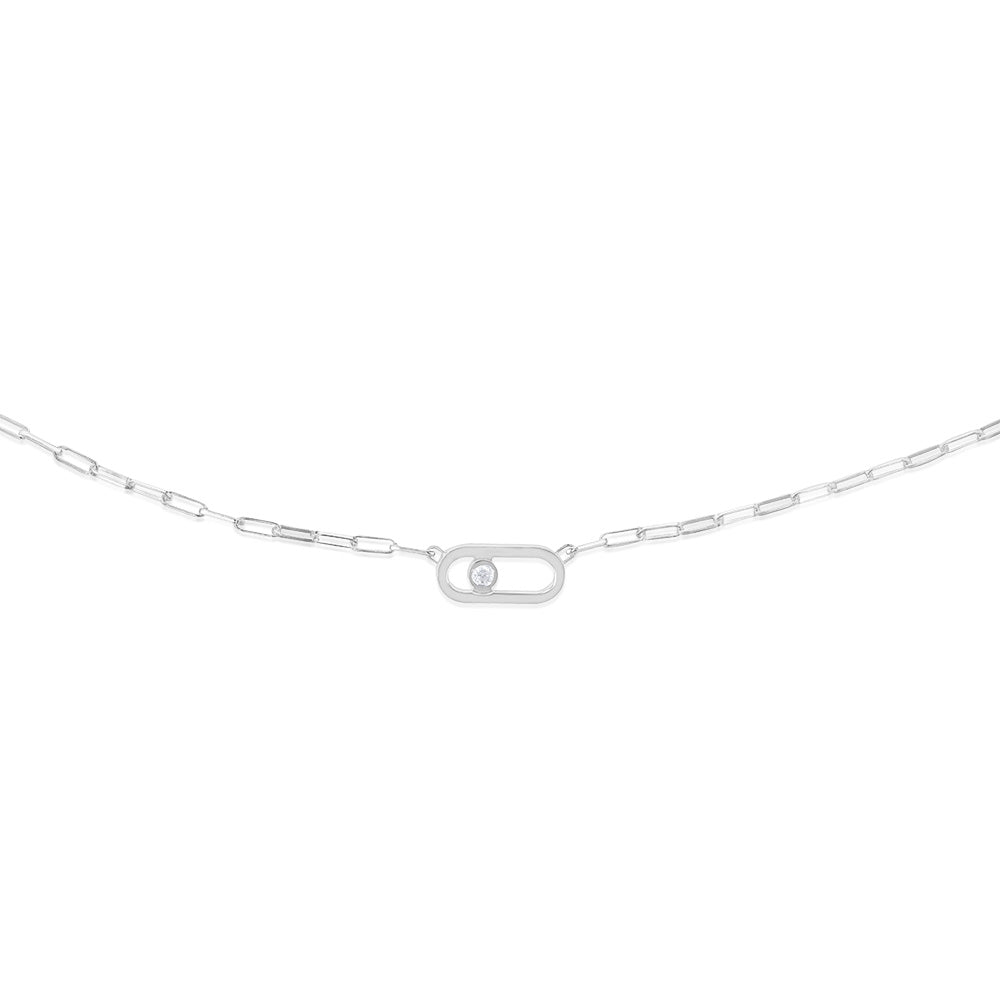 Sterling Silver Cubic Zirconia On Chunky Link Pendant 45cm Chain