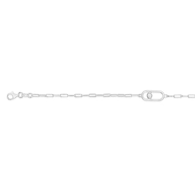 Sterling Silver Cubic Zirconia On Chunky Link 19cm Paperclip Bracelet