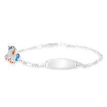 Load image into Gallery viewer, Sterling Silver Coloured Unicorn On Figaro 16cm Baby Bracelet