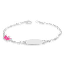Load image into Gallery viewer, Sterling Silver Pink Crown On Figaro 16cm Baby ID Bracelet