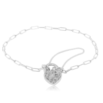Sterling Silver Fancy 19cm Padlock Bracelet