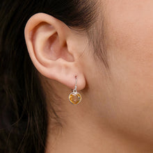 Load image into Gallery viewer, Sterling Silver 8mm Citrine Bezel Heart Drop Earrings