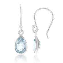 Load image into Gallery viewer, Sterling Silver 7x5mm Sky Blue Topaz Hook Drop Earrings