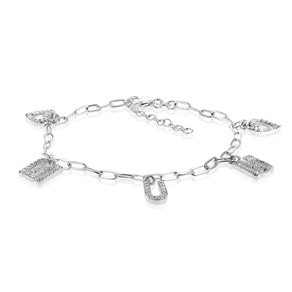 Sterling Silver Heart And Mum On 16+3cm Bracelet