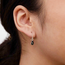 Load image into Gallery viewer, Sterling Silver Black Sapphire Pear Hook Drop Earrings