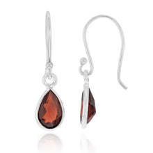Load image into Gallery viewer, Sterling Silver Garnet Pear Hook Drop Earrings