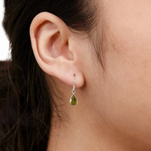 Load image into Gallery viewer, Sterling Silver Peridot Pear Hook Drop Earrings