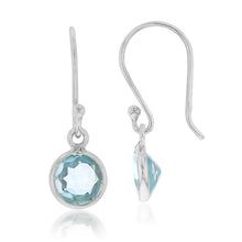 Load image into Gallery viewer, Sterling Silver 6mm Blue Topaz Hook Drop Earrings