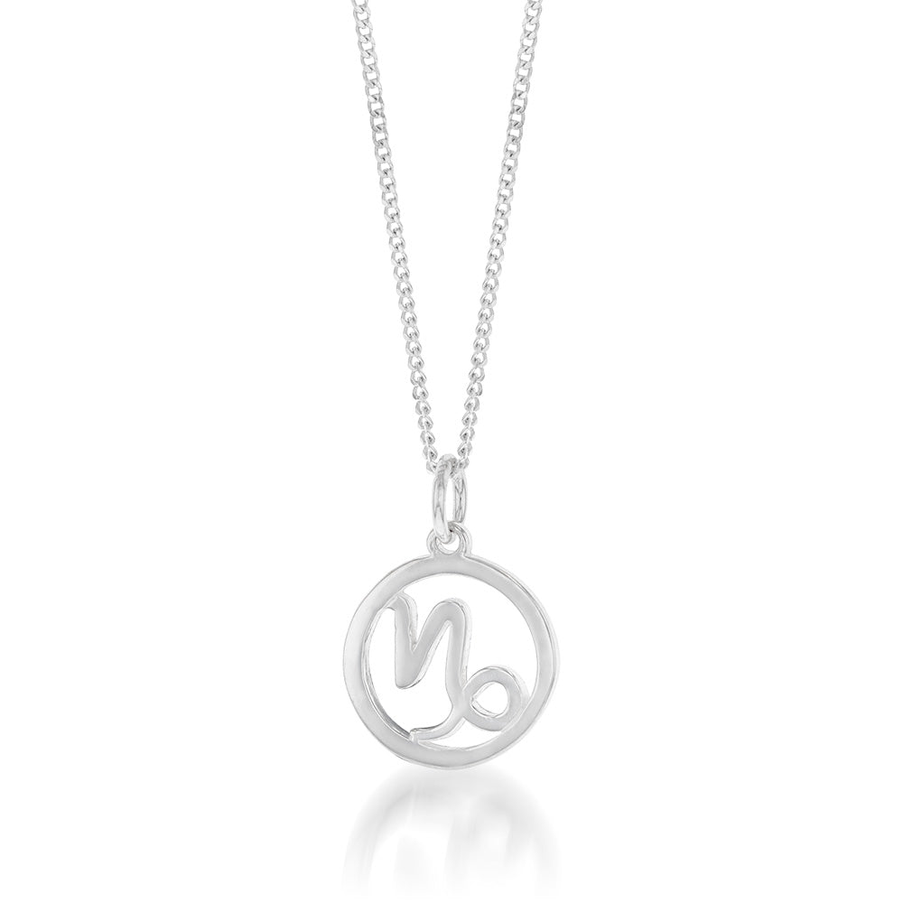 Sterling Silver Round Zodiac/Star Sign Capricorn Pendant