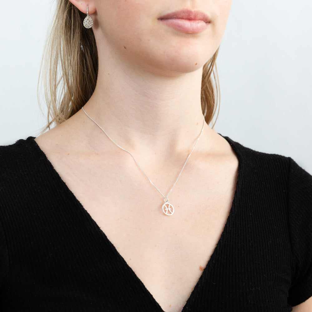 Sterling Silver Round Zodiac/Star Sign Pisces Pendant