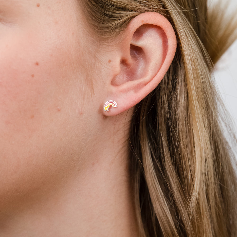 Sterling Silver Rainbow And Star Stud Earrings