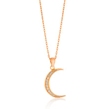 Load image into Gallery viewer, Sterling Silver Rose Gold Plated Cubic Zirconia New Moon Pendant on 42+3cm Chain