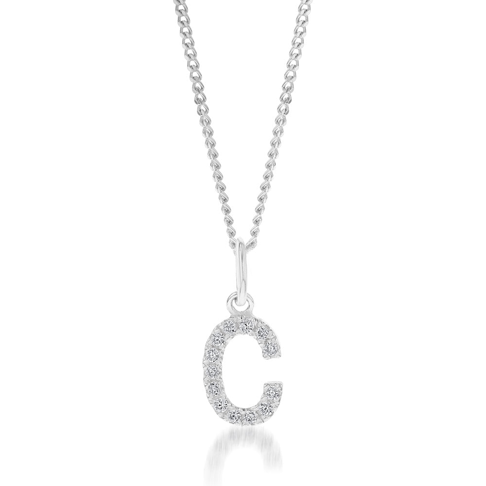 Sterling Silver Cubic Zirconia Initial "C" Pendant