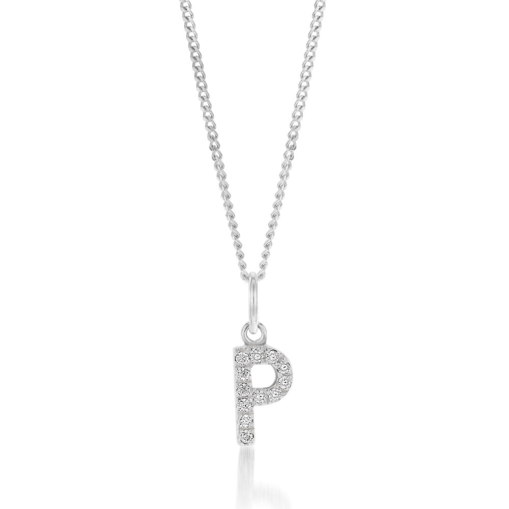 Sterling Silver Cubic Zirconia Initial "P" Pendant
